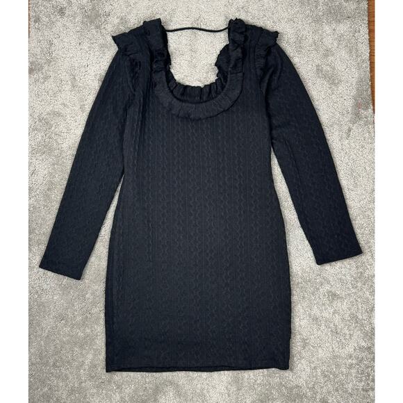 19 Cooper Ruffle Long Sleeve Knit Dress Black Size L Goth Coquette Minidress - Picture 3 of 12